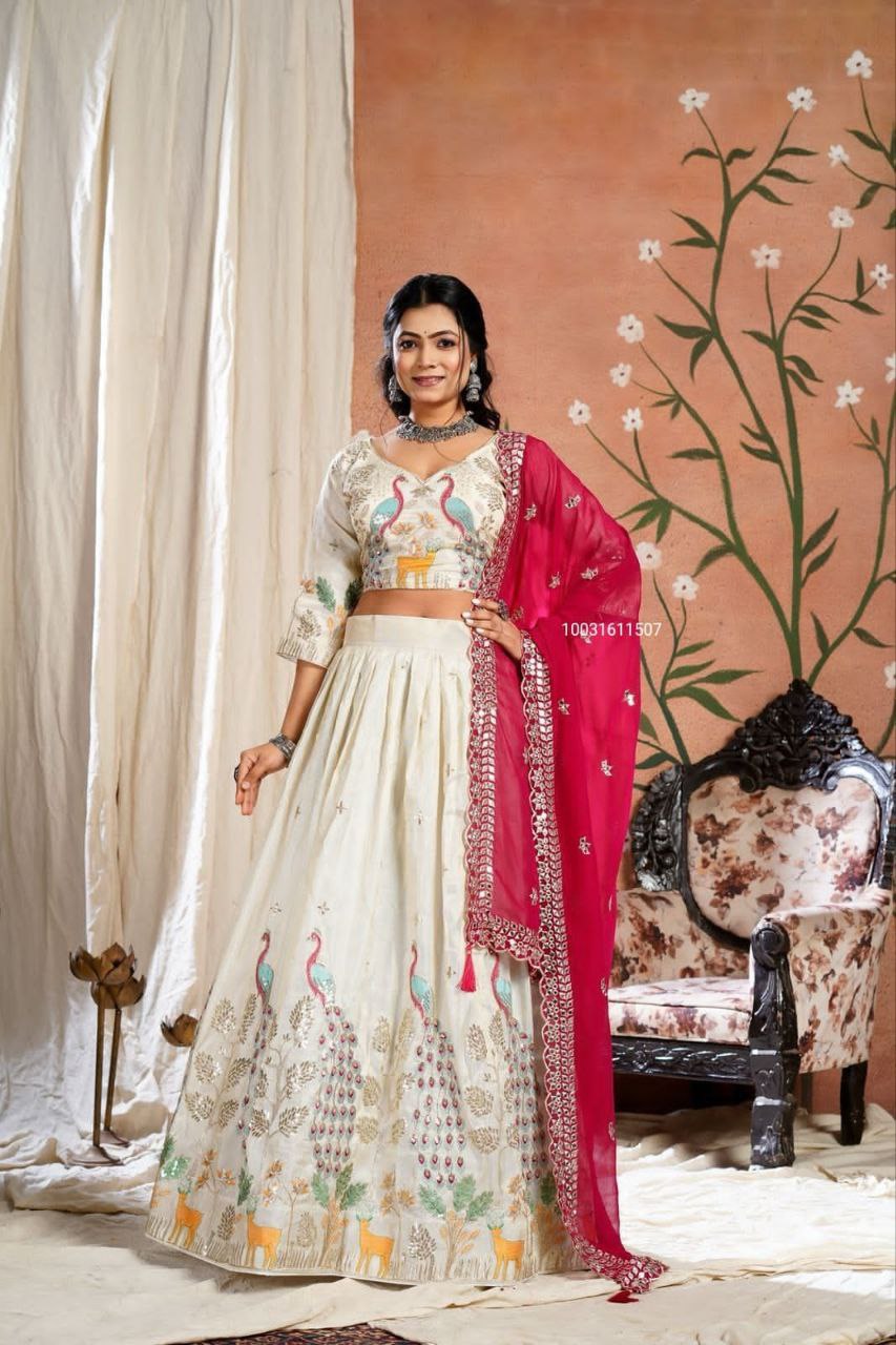 Pure Tissue Silk Lehenga Chuuni - joshifashion.com