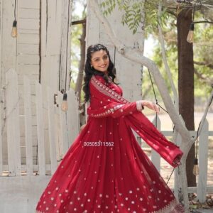 Elegant Faux Blooming Gown with Sequins Embroidery & Arco-Cut Dupatta