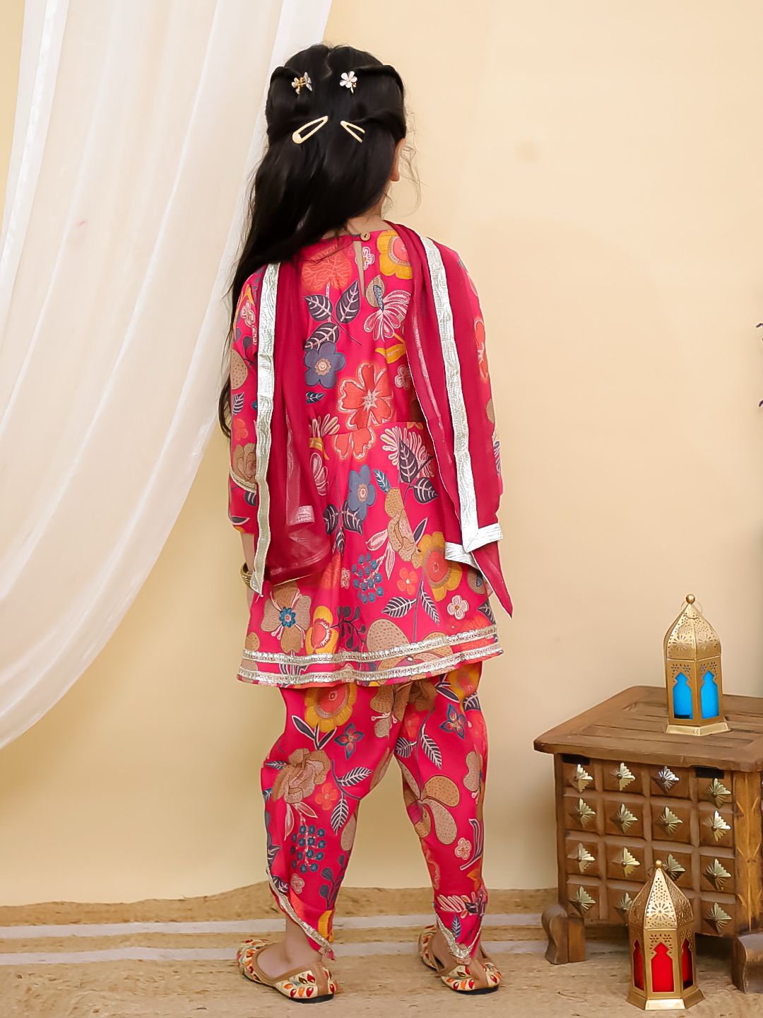 Girls Premium Chanderi Kurta with Dhoti and Dupatta Set - joshifashion.com