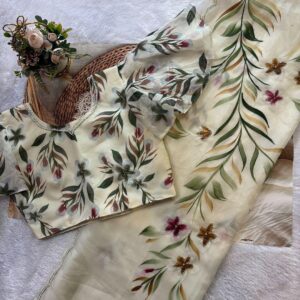 Soft Organza Saree with Pearl & Cut Dana Embroidery