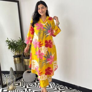 Yellow Easy Summer Cotton A-Line Co-ord Set for Women