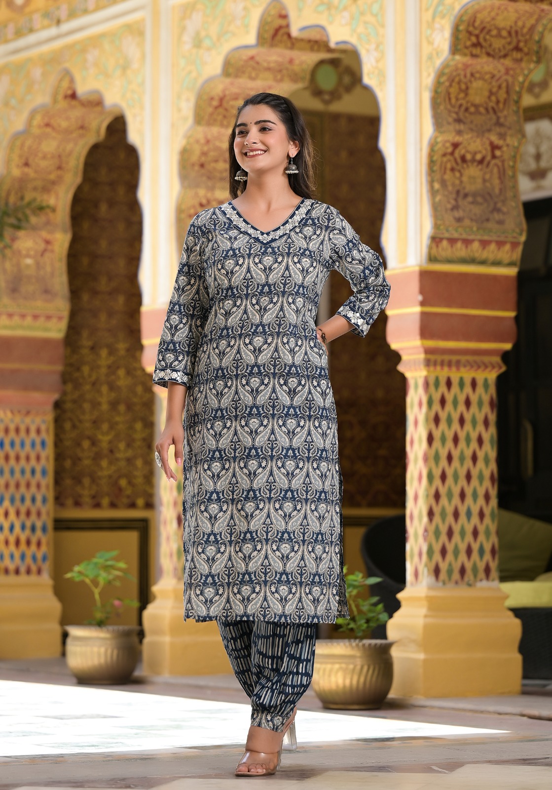 Elegant Cotton Kurti Pant Dupatta Set - Image 4