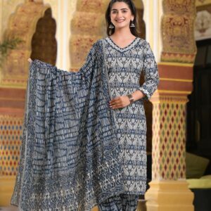 Elegant Cotton Kurti Pant Dupatta Set