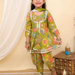 Girls Premium Chanderi Kurta with Dhoti and Dupatta Set - joshifashion.com