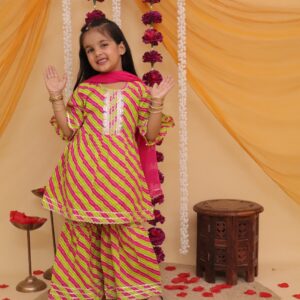 Girls' Leheriya Printed Sharara Set with Gota & Embroidery Work (Multi)