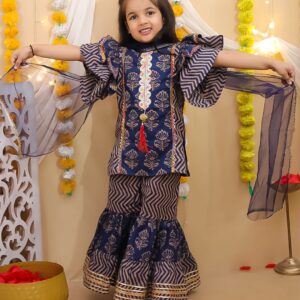 Premium Cotton Kurta Sharara Set with Net Dupatta