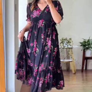 Cindrella Luxury Chiffon Dress with Lining – Elegant Free Size Long Dress