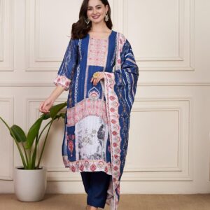 Blue Beri Festive Muslin Suit