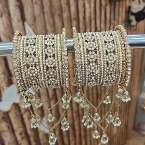 Bahubali Copper Stone Moti Bridal Bangles Set with Kalira Latkan & Jhumki