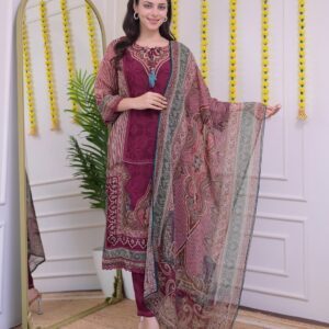 Pakistani Maroon Rajhans Muslin Suit Set