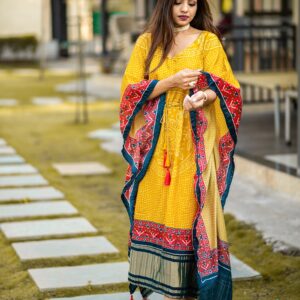 Gaji Silk Kaftan with Gotta Patti & Tassels