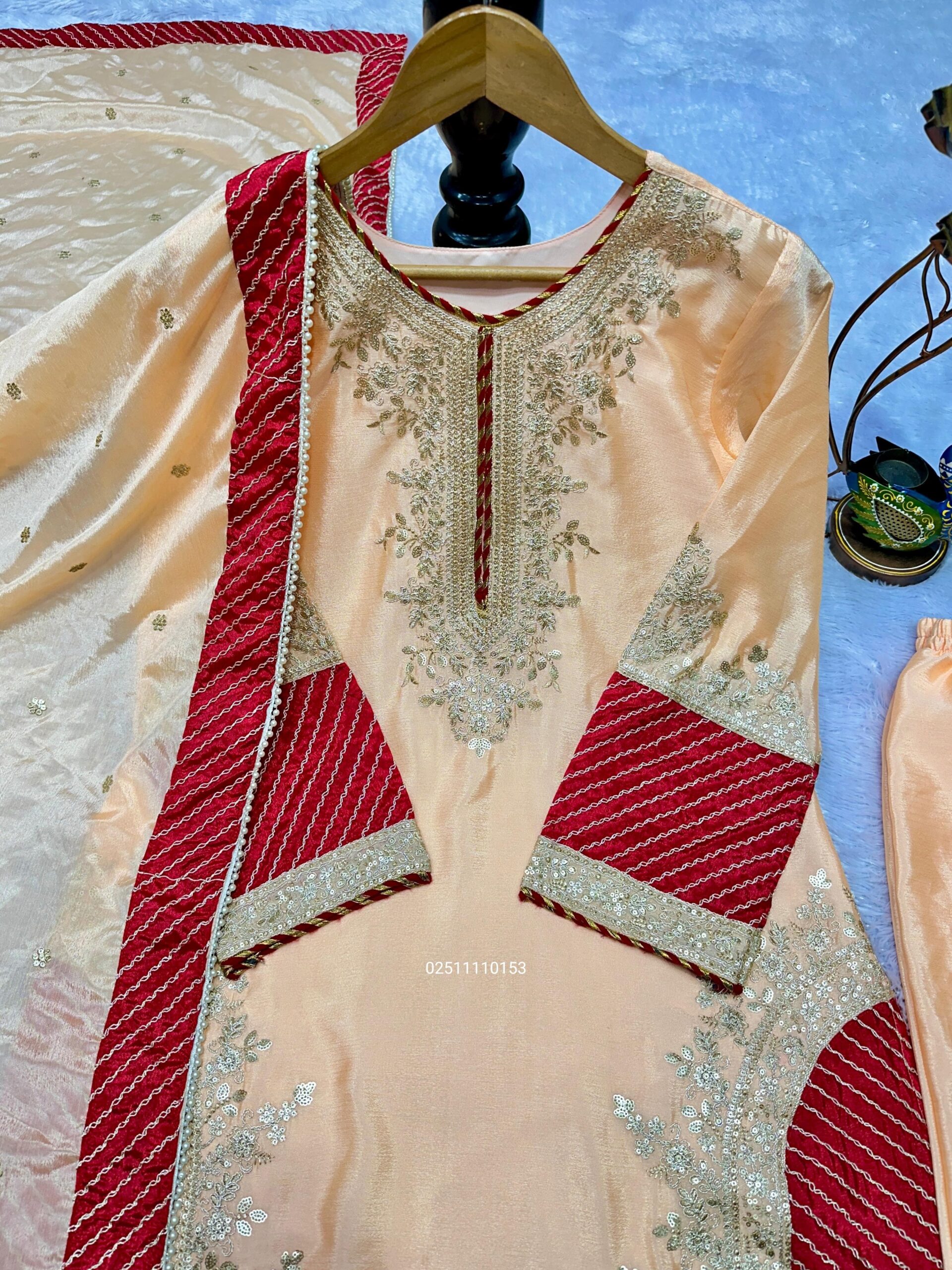 Chinon Silk Embroidered Suit - joshifashion.com