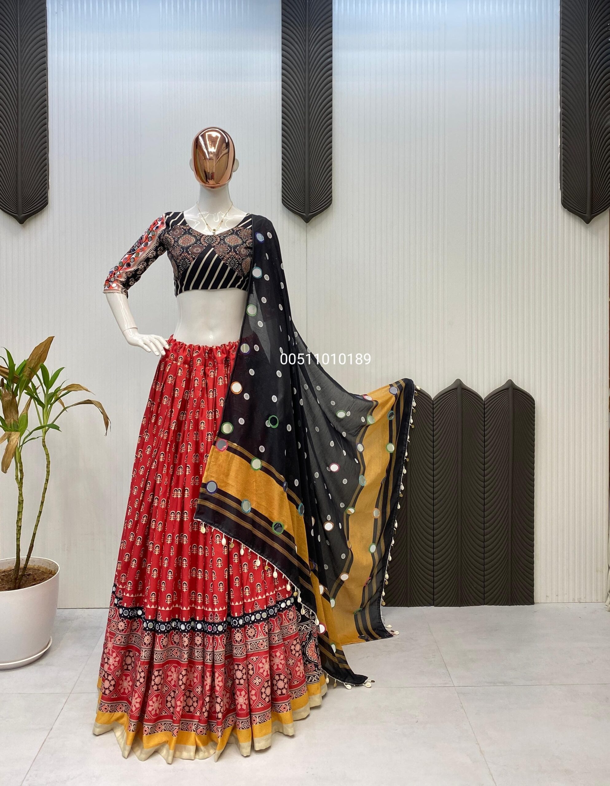 Mirror Work Printed Lehenga Choli Set - Image 5