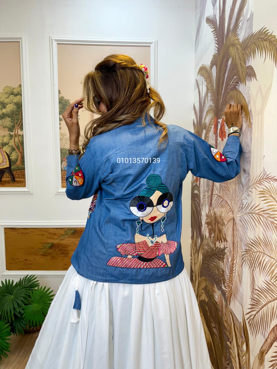 Denim Koti Lehenga Set with Embroidery & Kodi Lace - Image 5