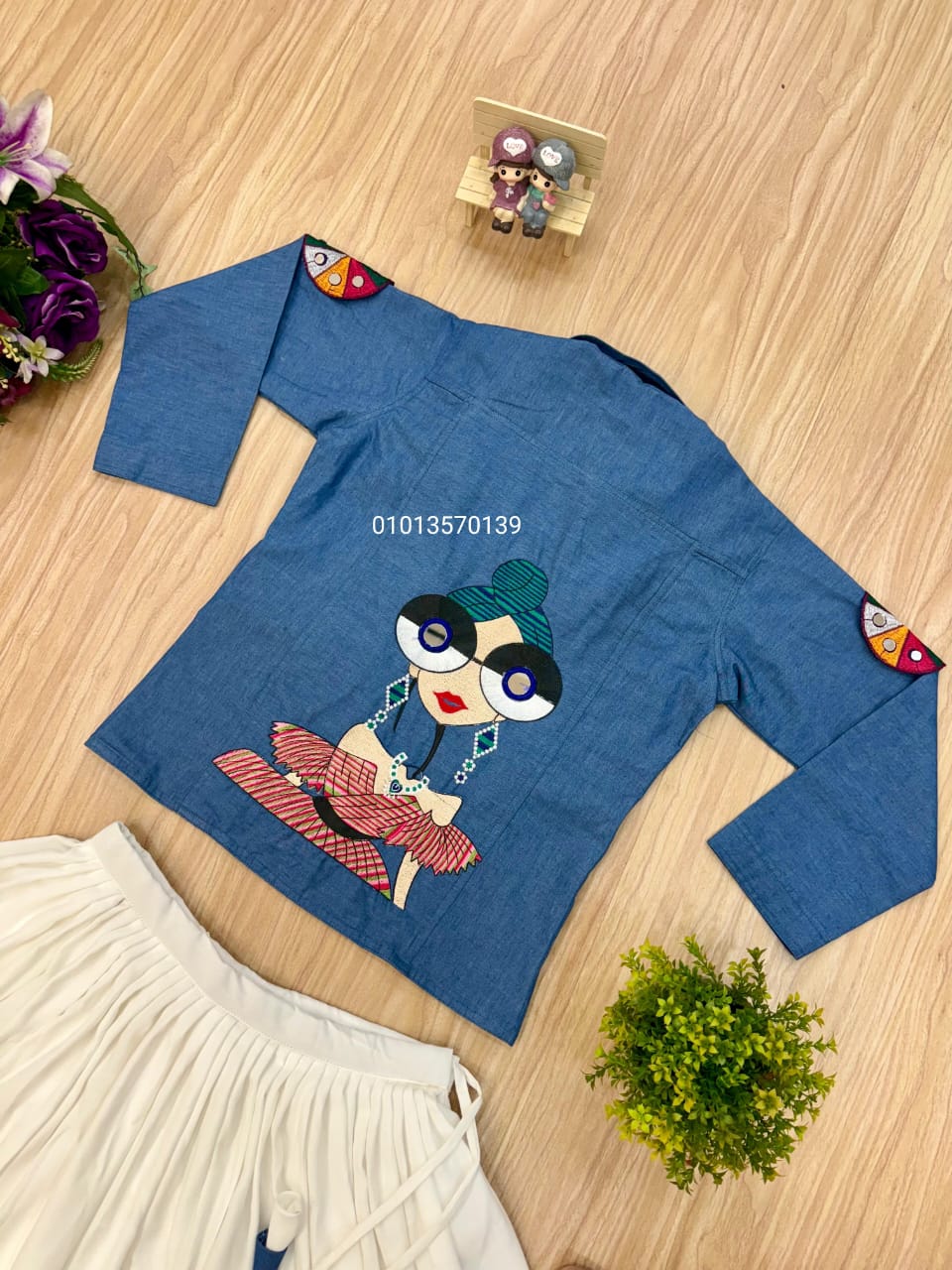 Denim Koti Lehenga Set with Embroidery & Kodi Lace - Image 6