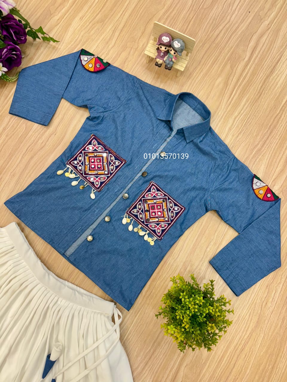 Denim Koti Lehenga Set with Embroidery & Kodi Lace - Image 7