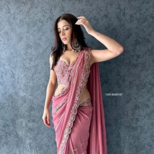 Party Wear Georgette Embroidered Saree with Cut Work