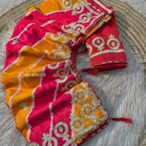Lehriya Chinon Silk Prism Saree with Gota Work