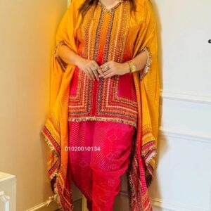 Premium Chinon Silk Kaftan with Dhoti & Bustier – 3 Piece Set