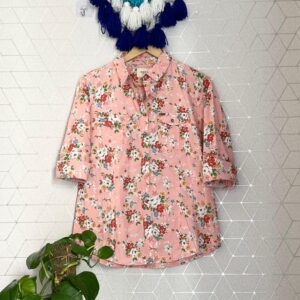 Summer Floral Cotton Shirt with Double Pockets