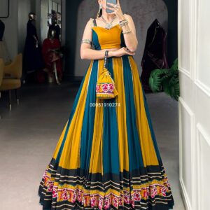 Gamthi Work Rayon Lehenga Set with Blouse & Batwa – 8 Meter Flair