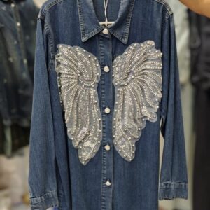 Luxury Pearl Embellished Denim Shirt