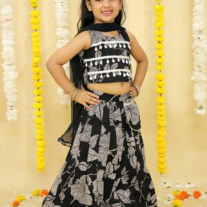 Girls Floral Lehenga Choli Set with Sling Bag & Dupatta
