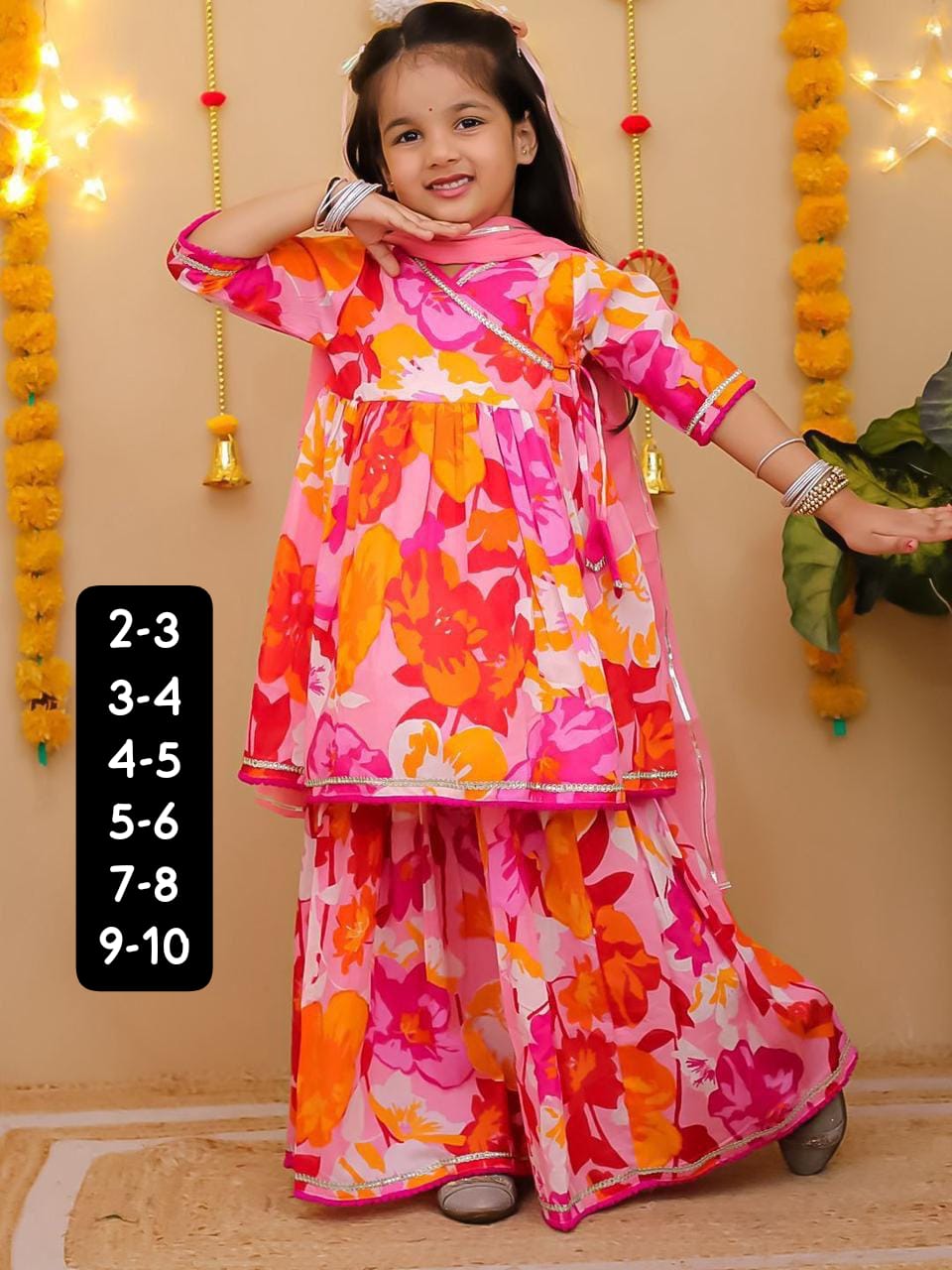 Floral Kurti Lehenga Set for Girls – Cotton Festive Wear - Image 3