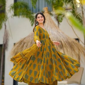 Sanganeri Print Anarkali Kurta Set – Cotton Malmal Dupatta
