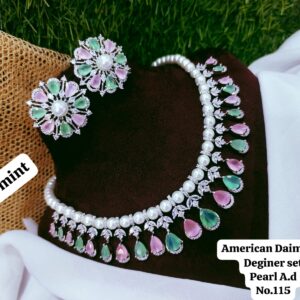 Bridal American Diamond Pearl Necklace Set with Earrings