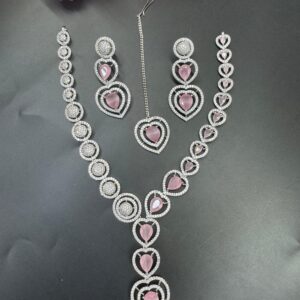 American Diamond Necklace Set with Earrings & Maangtika