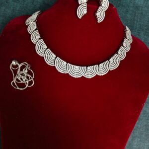 American Diamond Moissanite Jewelry Set with Earrings & Maangtika