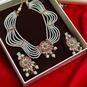 AD Kundan Pearl 5-Line Panchlada Necklace Set