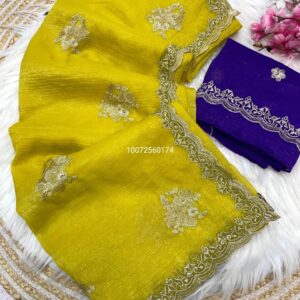 Golden Bloom – Embroidered Zari Chiffon Saree