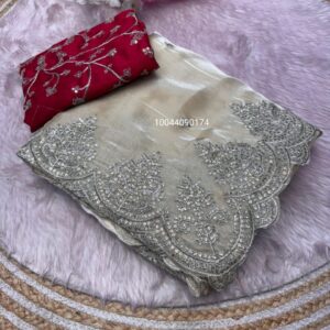 Blooming Radiance – Soft Chinon Embroidered Saree