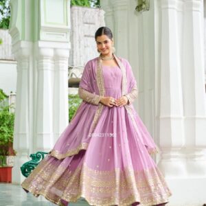Elysian Grace – Embroidered Gown & Dupatta Set