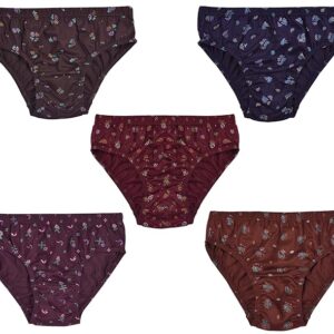 ESSA Fairlady Premium Women’s 100% Cotton Floral Print Briefs – Mid Waist, Full Coverage, Soft Hosiery Panties (Size 85 - Pack of 5)