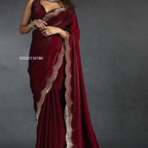 Pure Soft Fendy Satin Silk Saree with Hand Jharkhand Work
