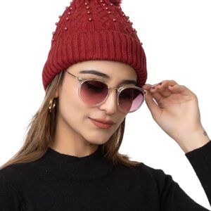 Women’s Woolen Soft Knitted Beanie Cap with Fleece – Burgundy