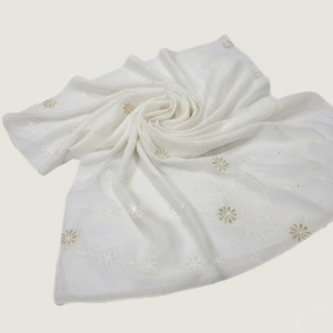 White Chanderi Silk Embroidered Work Dupatta for Women – Festive Wear