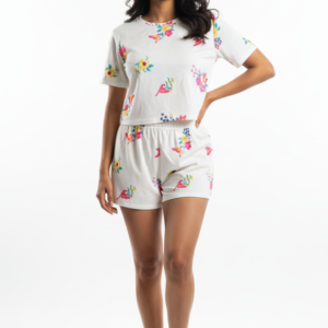 Women’s Digital Print Top & Shorts Set – Fibre Lycra