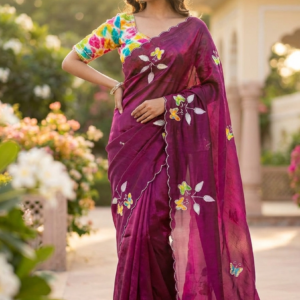 Pure Fendy Silk Handwork Saree with Pearl Border
