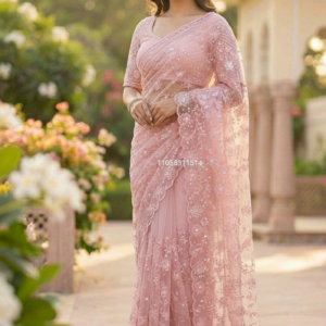 Premium Butterfly Net Embroidered Saree