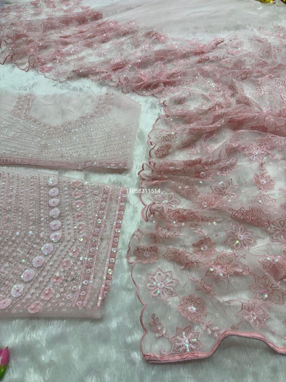 Premium Butterfly Net Embroidered Saree - Image 7