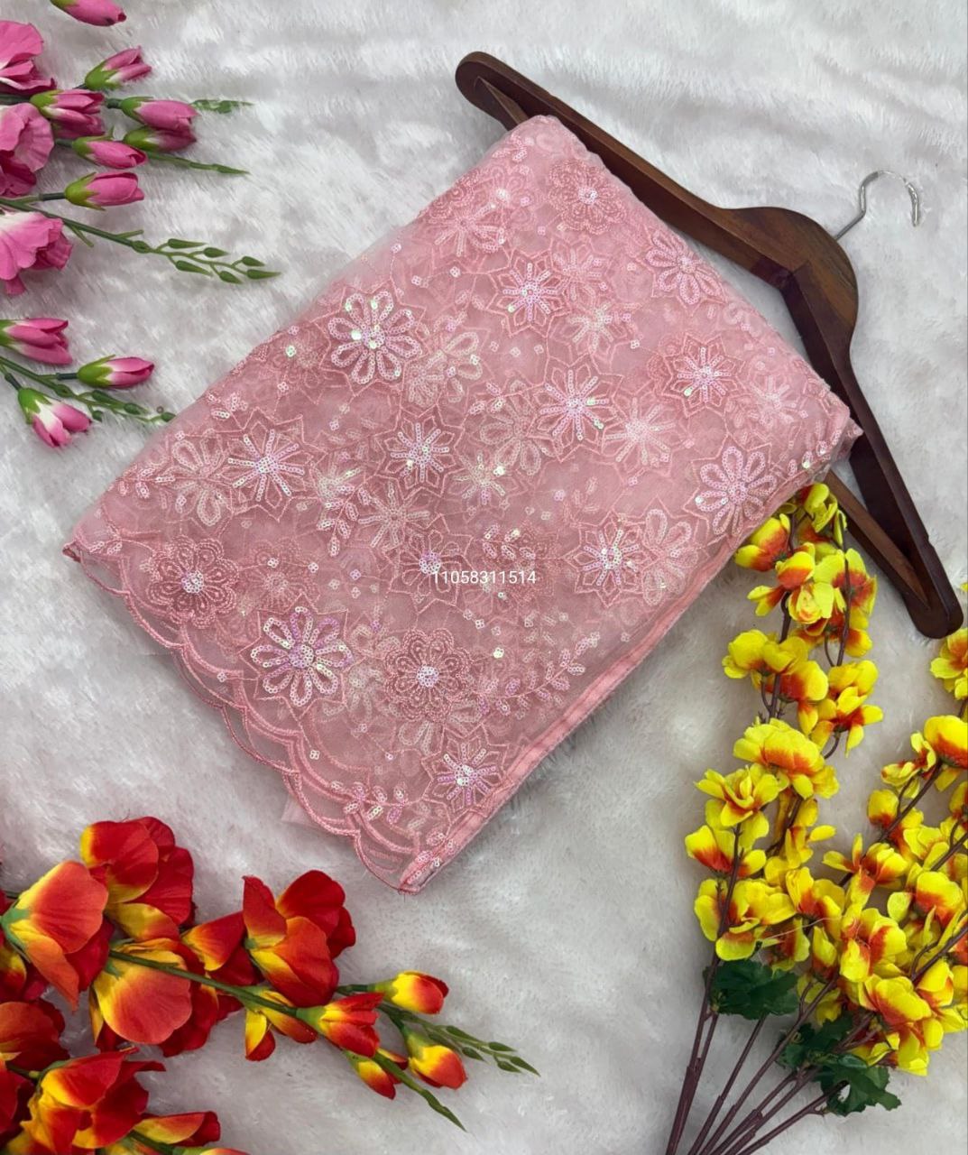 Premium Butterfly Net Embroidered Saree - Image 6