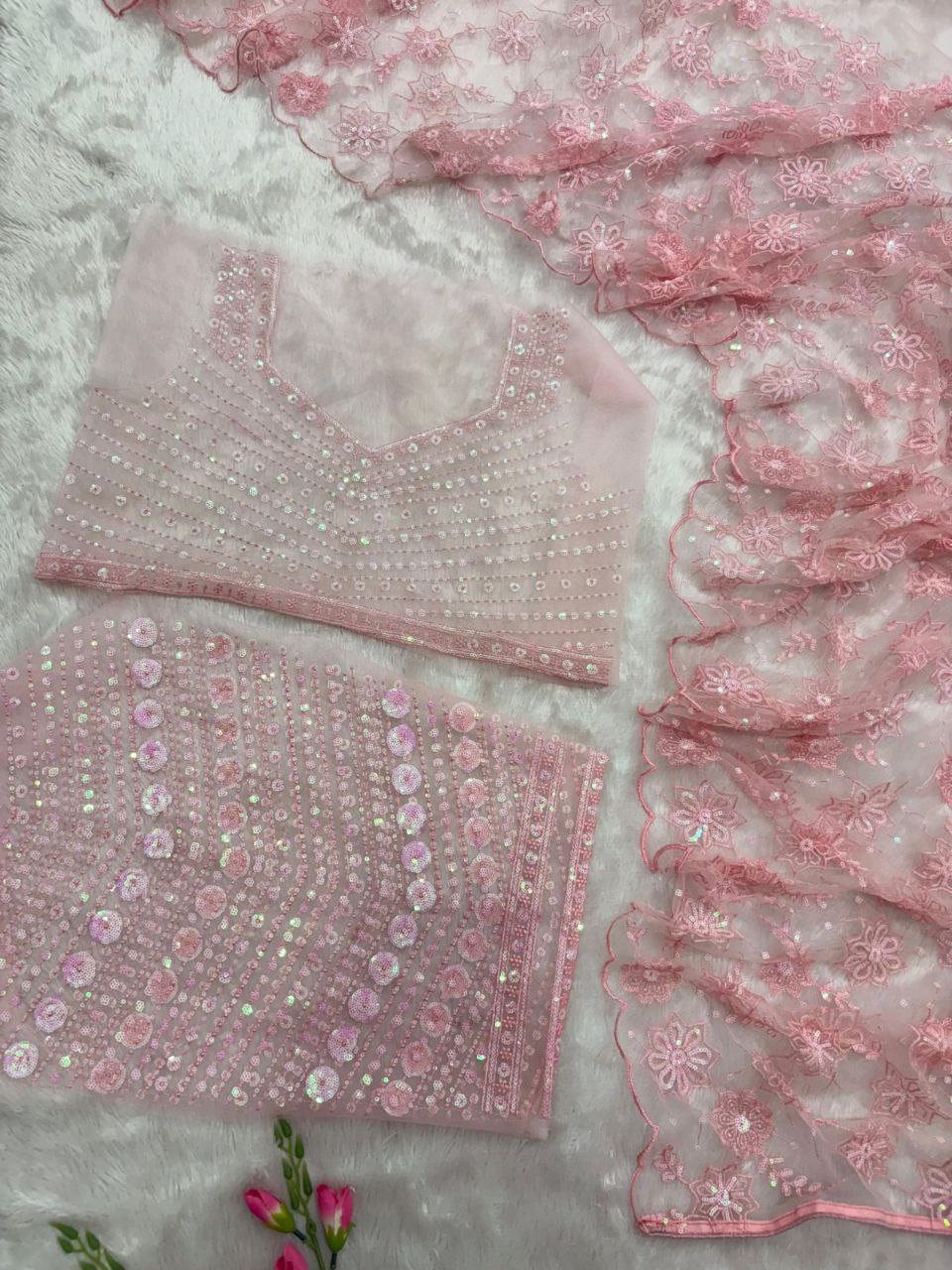 Premium Butterfly Net Embroidered Saree - Image 5