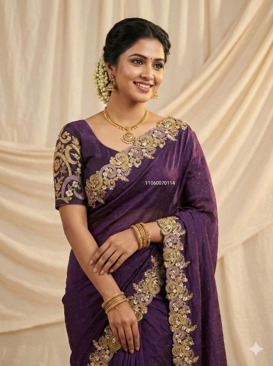 Purple Fendy Satin Swarovski Saree - Image 6