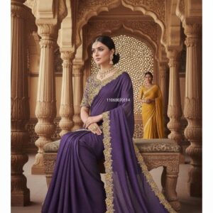 Purple Fendy Satin Swarovski Saree