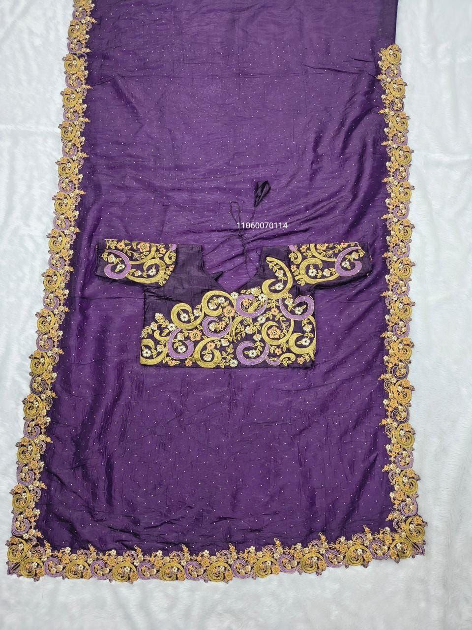 Purple Fendy Satin Swarovski Saree - Image 5