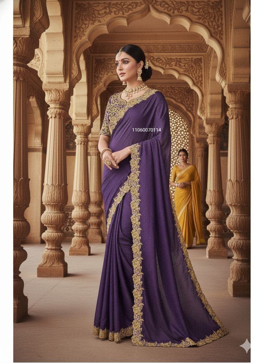 Purple Fendy Satin Swarovski Saree - Image 7